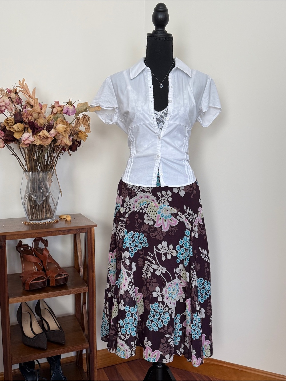 Whimsy Y2K Paisley & Floral Brown Midi Skirt | Sz. S/M